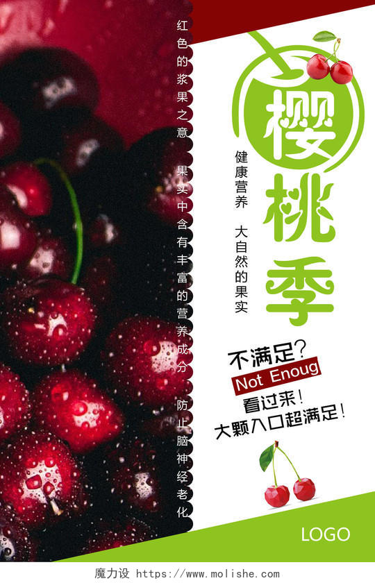 樱桃季健康营养樱桃车厘子水果宣传红色海报